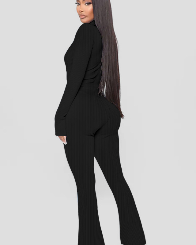 Long Sleeve Wholesale Black Skinny Girl Jumpsuit S-XL