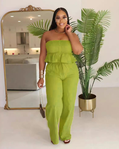Sleeveless Loose Trendy Women Pocket Pants Sets Club Wear Two Piece Sets White Apricot Green S-2XL