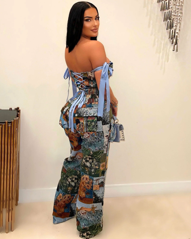 Printed Women Wholesale Summer Cute Girl Two Piece Pant Set S-3XL