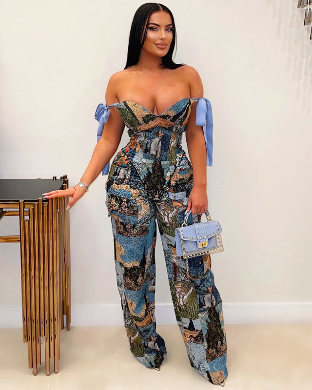 Printed Women Wholesale Summer Cute Girl Two Piece Pant Set S-3XL