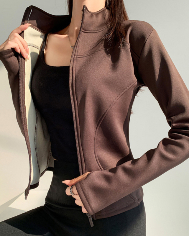 Yoga Outside Running Sports Cycling Fleece Full-Zipper Long Sleeve Jacket S-2XL