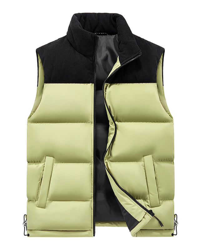 Thick Warm Colorblock Corduroy Large Sleeveless Down Cotton Vest Coat S-5XL