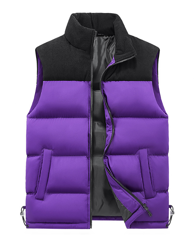 Thick Warm Colorblock Corduroy Large Sleeveless Down Cotton Vest Coat S-5XL