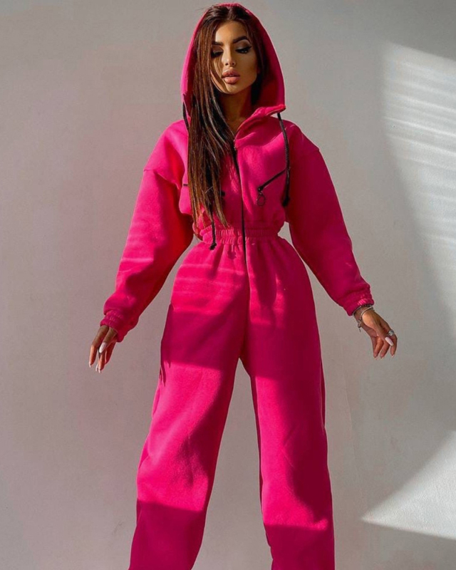 Women Long Sleeve Half Zipper Ruched Waist Casual Hoodies Warm Jumpsuit S-XL
