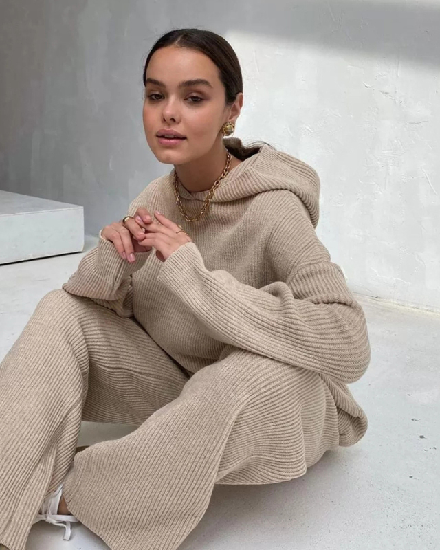Winter Trendy New Fashion Casual Loose Long Sleeve Hoodies Wide Leg Pants Two Piece Outfits S-XL