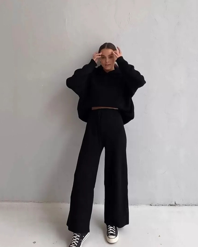 Winter Trendy New Fashion Casual Loose Long Sleeve Hoodies Wide Leg Pants Two Piece Outfits S-XL