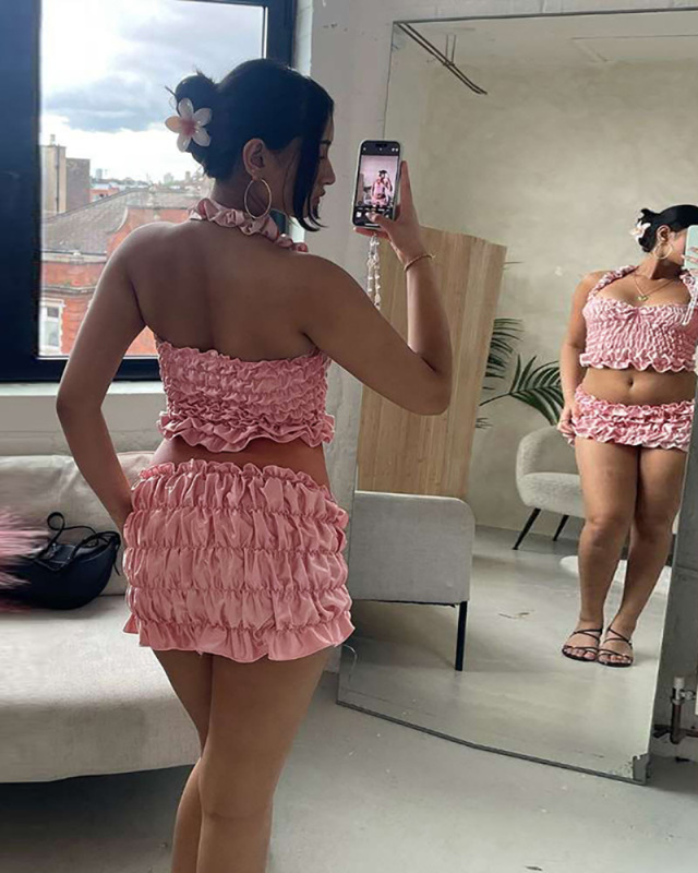 Pink Wholesale Summer Cute Two Piece Skirt Set S-L