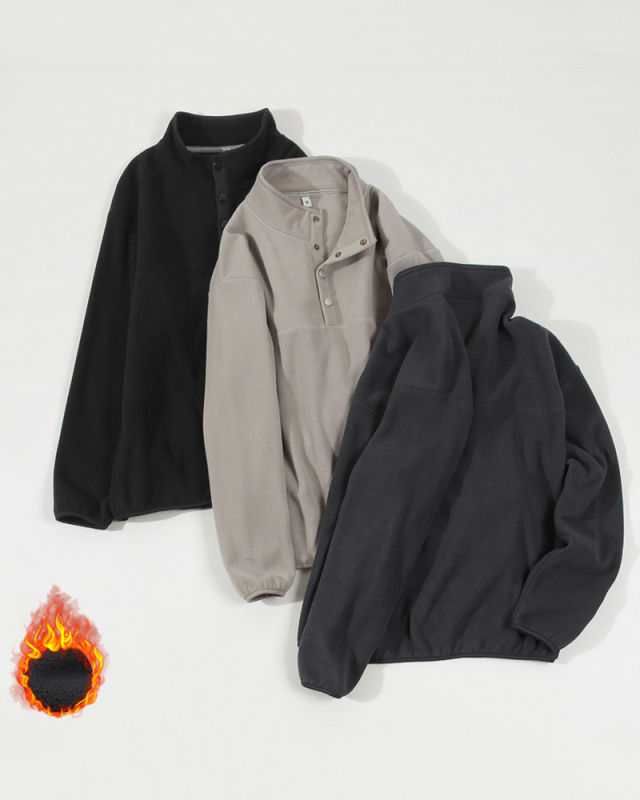China Manufactory Factory OEM Fleece Button Neck Long Sleeve Pullover Top S-2XL