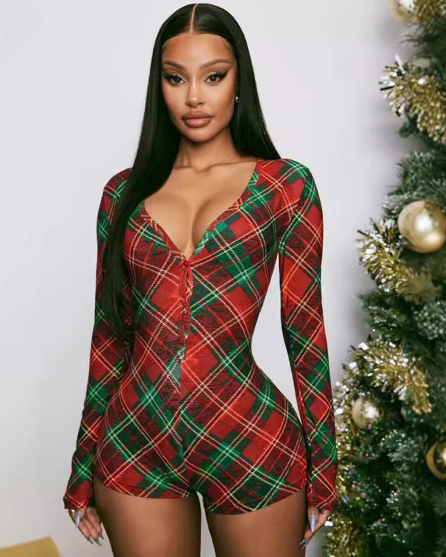 Christmas Women Printed Romper Jumpsuit S-XL