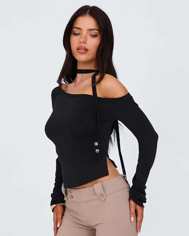 Black Long Sleeve Y2K Style T Shirt S-L