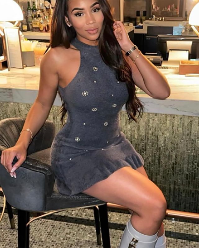 Grey Sleeveless Girl Short Dress S-L