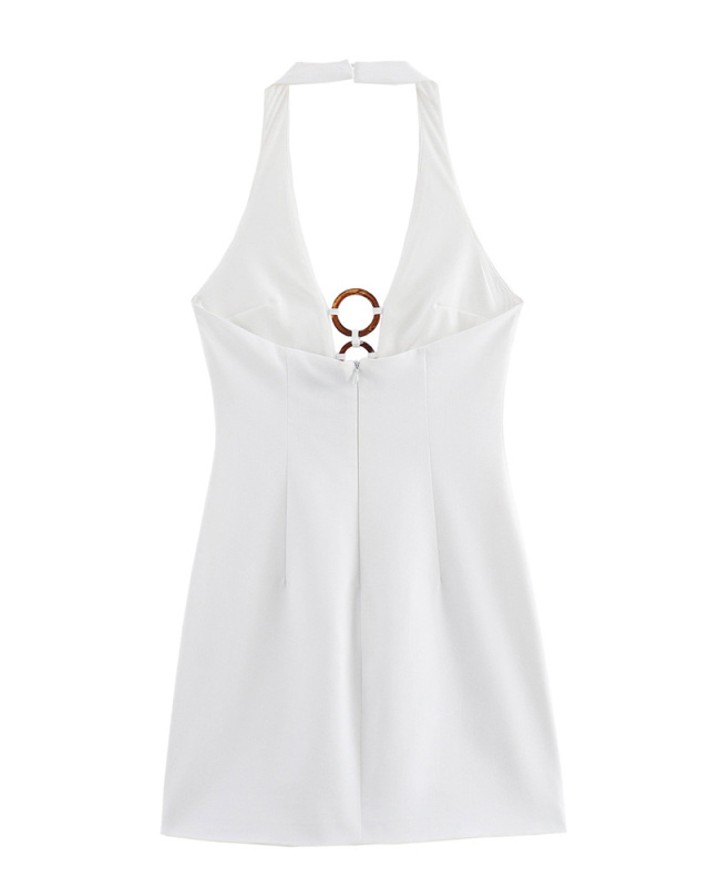 White Sleeveless Deep V-neck Women Summer Dress S-L