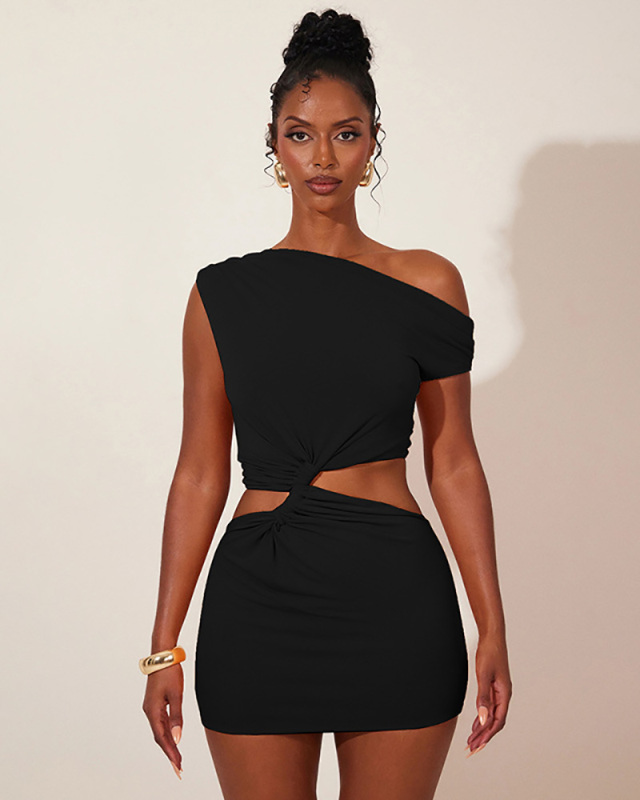 Black Hollow Out Women Fashion Short Dress S-L
