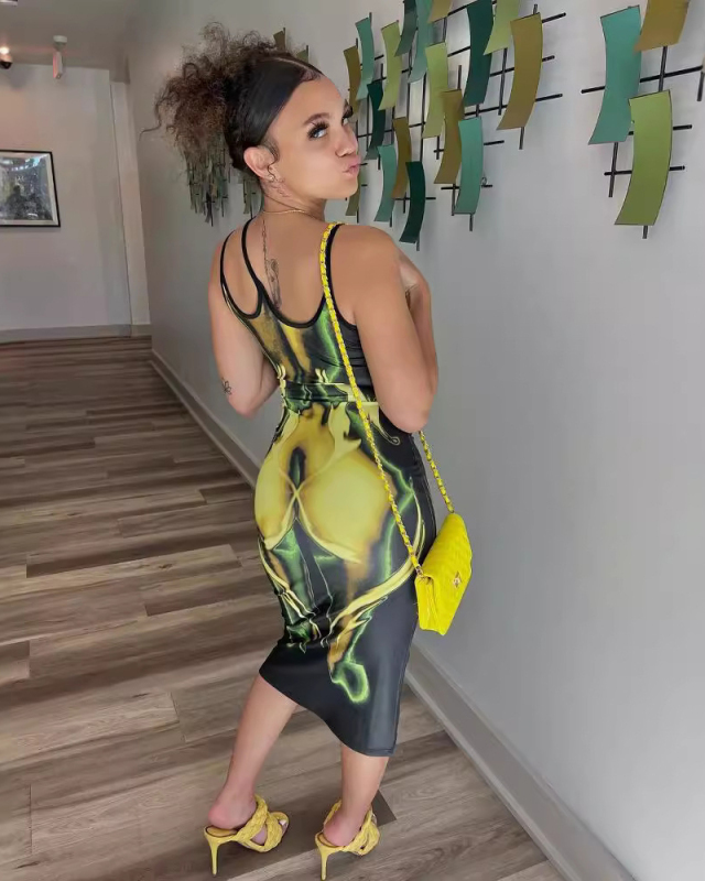 New Sleeveless Suspender Fashionable Body Print Sexy Slim Fit High Waisted Women's Dress S-L