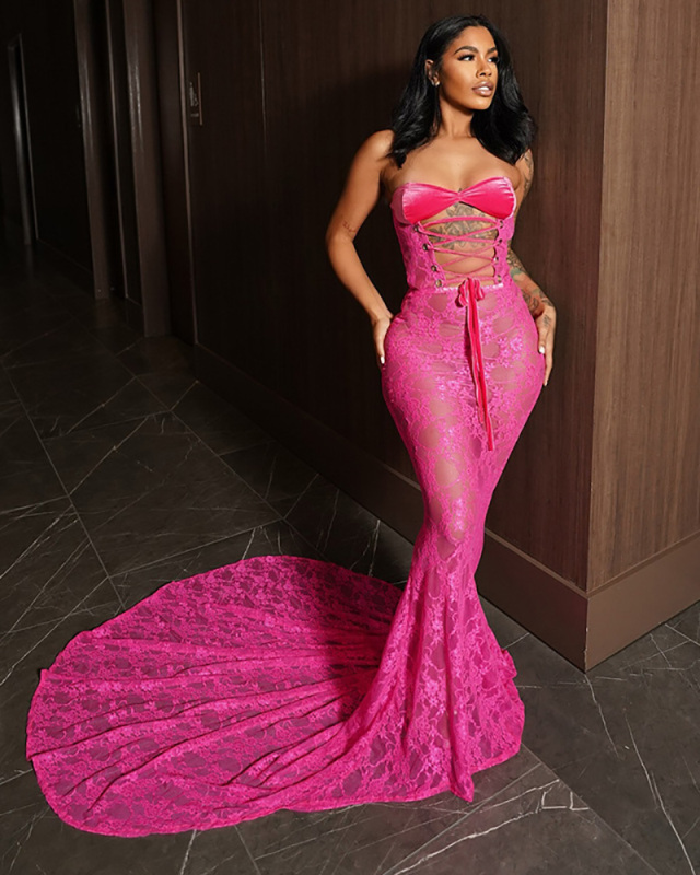 Sleeveless Lace See Through Women Long Dress S-L