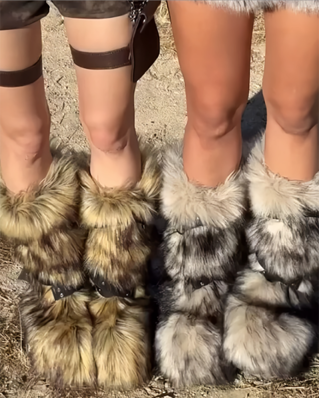 Velvet Snow Boots Hot Girl Y2k Rivet Fur Boots Long Boots 36-44