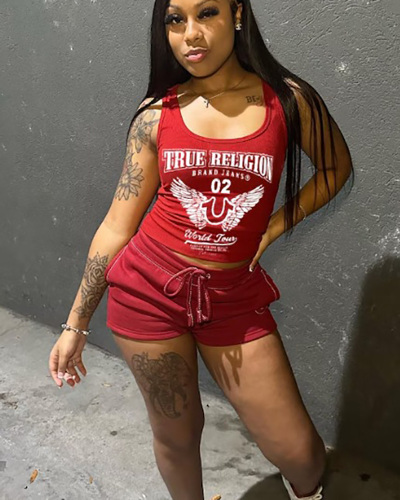 Women Wholesale Summer Letter Printed Two Piece Short Set S-XXL