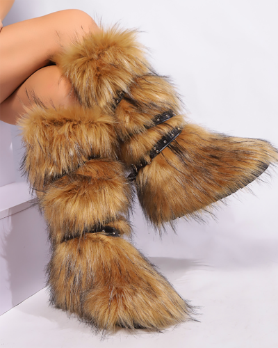 Velvet Snow Boots Hot Girl Y2k Rivet Fur Boots Long Boots 36-44