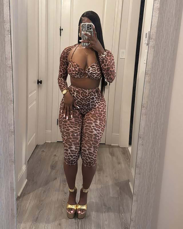 Leopard Printed Women Wholesale Fashion Two Piece Short Set S-L