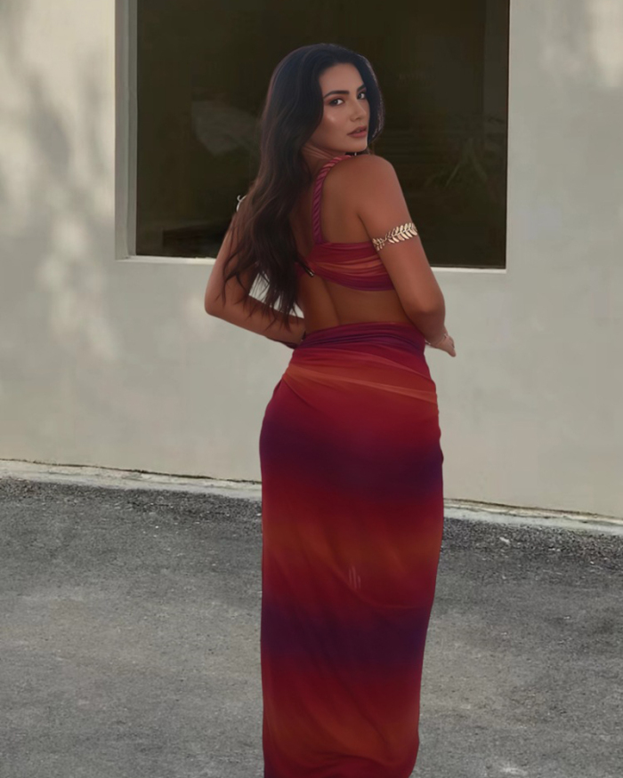 Women Sexy Vacation Two Piece Long Skirt Set S-XL