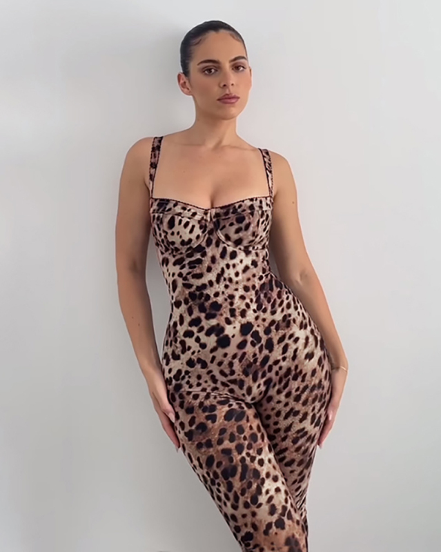 Sling Sexy Fashion Leopard Printed Backless Hips Lift Slim Jumpsuit Leopard S-L