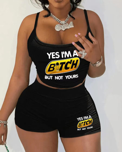 Letter Printed Cute Summer Two Piece Short Set XS-3XL