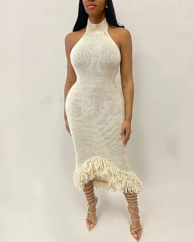 Knitted Sweater Wholesale Women Long Sleeveless Dress S-L