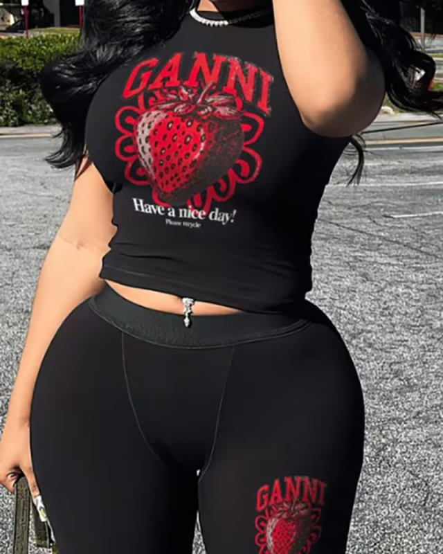 Black Women Summer Printed Summer Two Piece Set S-XXL