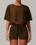 Short Sleeve Shorts Brown