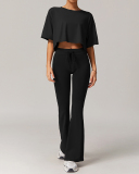 Short Sleeve Wide Leg Pants Black