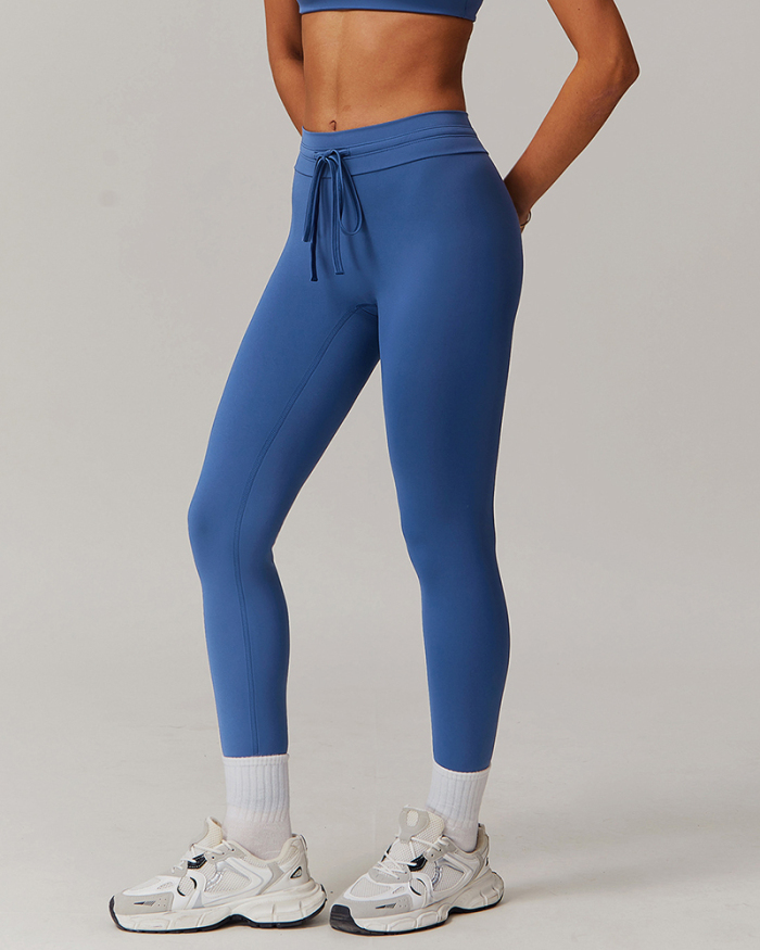 Women Customized OEM Drawstring High Waist Running Sports Yoga Leggings S-XL