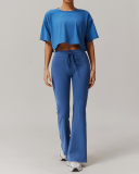 Short Sleeve Wide Leg Pants Night Blue