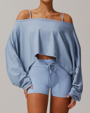 Long Sleeve Shorts Gray Blue