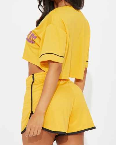 Letter Printed Women Leisure Spring Summer Two Piece Short Set S-XXL