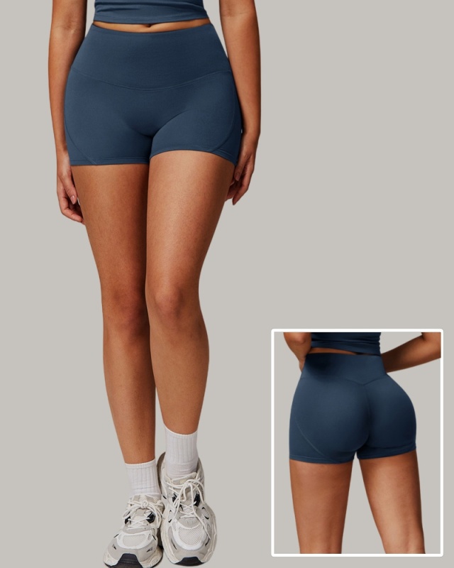 Wholesale Customize Add Logo Solid Color High Waist Sports Fitness Shorts S-XL