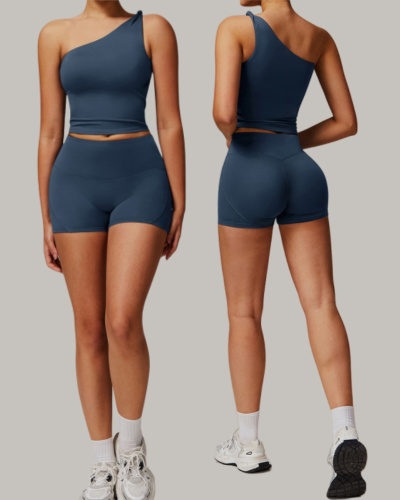 OEM Offer Women Slash Neck Vest Shorts Sports Work Out Yoga Two-piece Sets S-XL