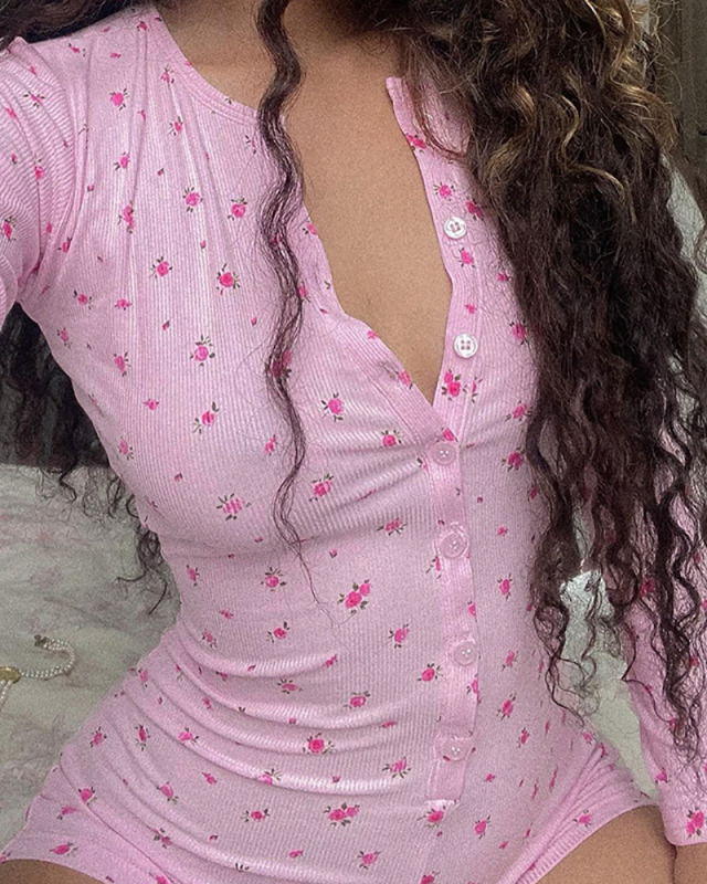 Pink Loverly Printed Wholesale Romper S-L