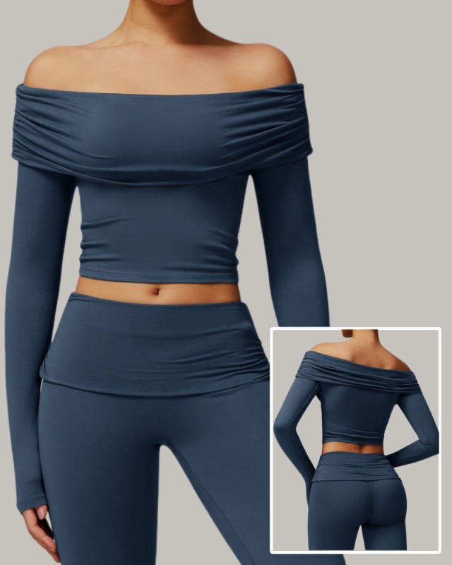 OEM Customized Women Long Sleeve Yoga Fold Off Shoulder Fitness Outdoor Wear Sports Running Top S-XL
