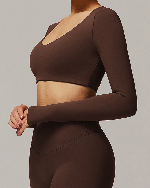Quickly Dry Yoga Long Sleeve V Neck Running Sports Work Out Crop Top S-XL