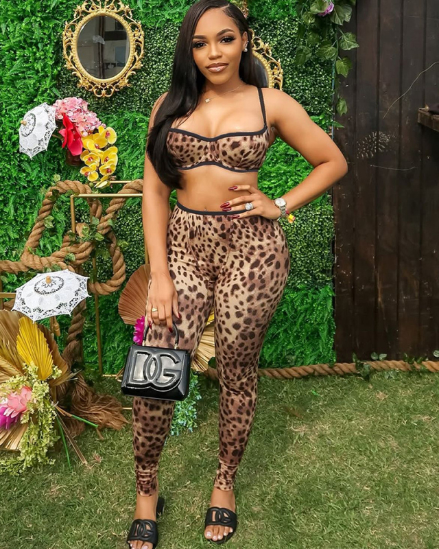 Leopard Printed Women Summer Two Piece Pant Set S-XXL