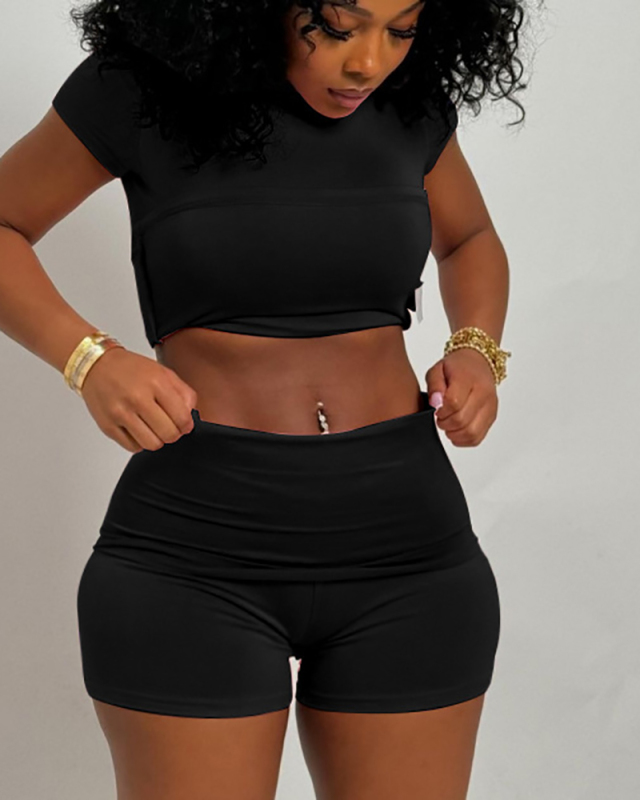Leisure Women Wholesale Solid Color Two Piece Short Set S-XL