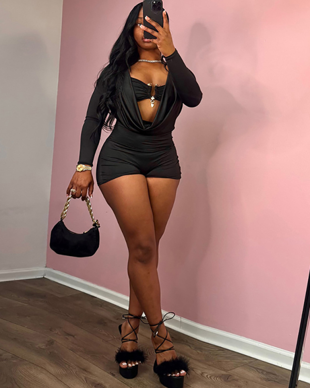 Deep V-neck Women Wholesale Summer Jumpsuit S-L