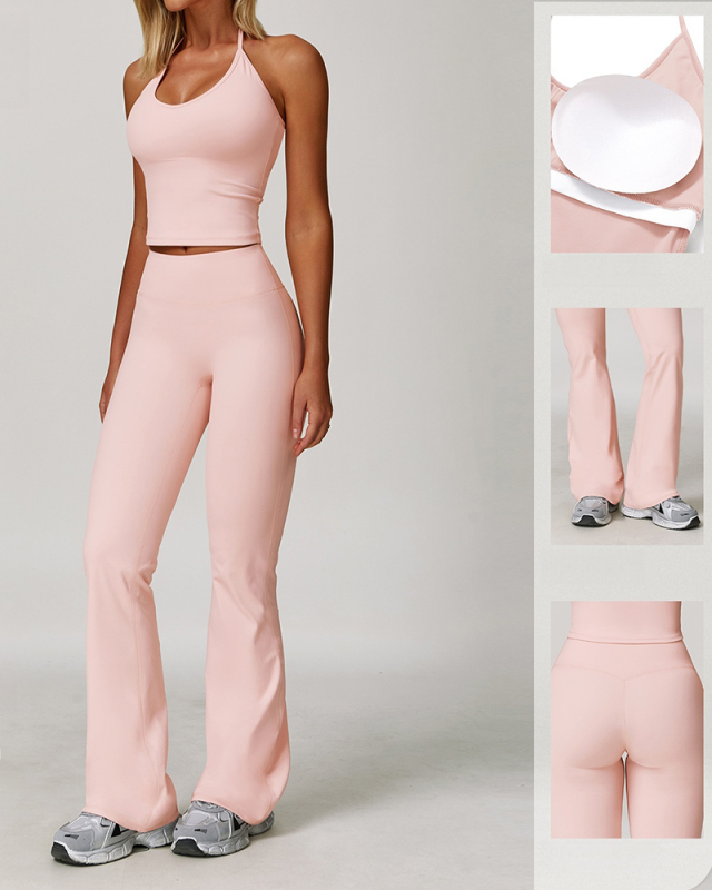 OEM Women Vest And Wide Leg Pants Sports Yoga Two-piece Sets S-XL