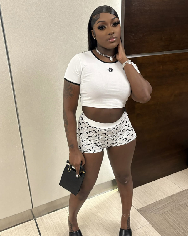 White Printed Women New Summer Short Set S-XL
