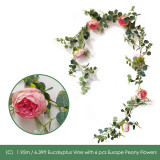 Artificial 1.95M Eucalyptus Garland with Champagne Roses Greenery Garland Eucalyptus Leaves Wedding Backdrop Wall Deco