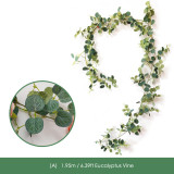 Artificial 1.95M Eucalyptus Garland with Champagne Roses Greenery Garland Eucalyptus Leaves Wedding Backdrop Wall Deco