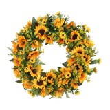 1PC Artificial Sunflowers Wreath Door Hanging Flower Wreath With Yellow Sunflower And Green Leaves for Wall Window Home Party Decor