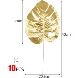 10pcs Golden Silver Palm Tree Front Tropical Palm Leaves Simulation Wedding Party Decoration 2m Artificial Flower Garland Hanging