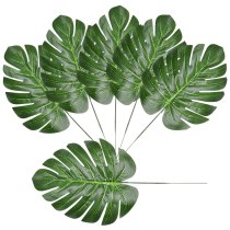 10pcs Fake Faux Artificial Tropical Palm Leaves Green Monstera Leaves for Home Kitchen Party Decorations Handcrafts wedding DIY