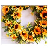 1PC Artificial Sunflowers Wreath Door Hanging Flower Wreath With Yellow Sunflower And Green Leaves for Wall Window Home Party Decor